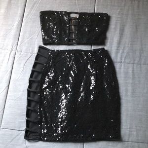 Sequence black crop top and skirt set